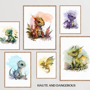Dragon Nursery Art Printable Set of 8, DIY nursery decor, Baby Dragons art, Mythical creatures prints, Castle Fairytale Digital Downloads