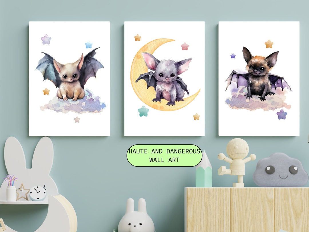 Set of 3 Baby Bat Bats Printable Nursery Decor Digital Etsy