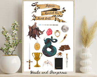 Dark Arts Chart Print | Magic Defense Watercolor Printable Wall Art | Whimsical Wizarding Decor | Digital Download | Watercolor painting