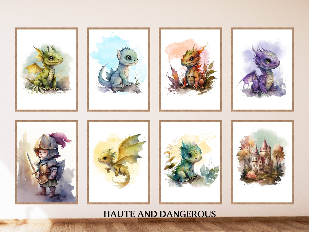 Dragon Nursery Art Set of 8, Nursery Decor, Baby Dragons Art Prints ...