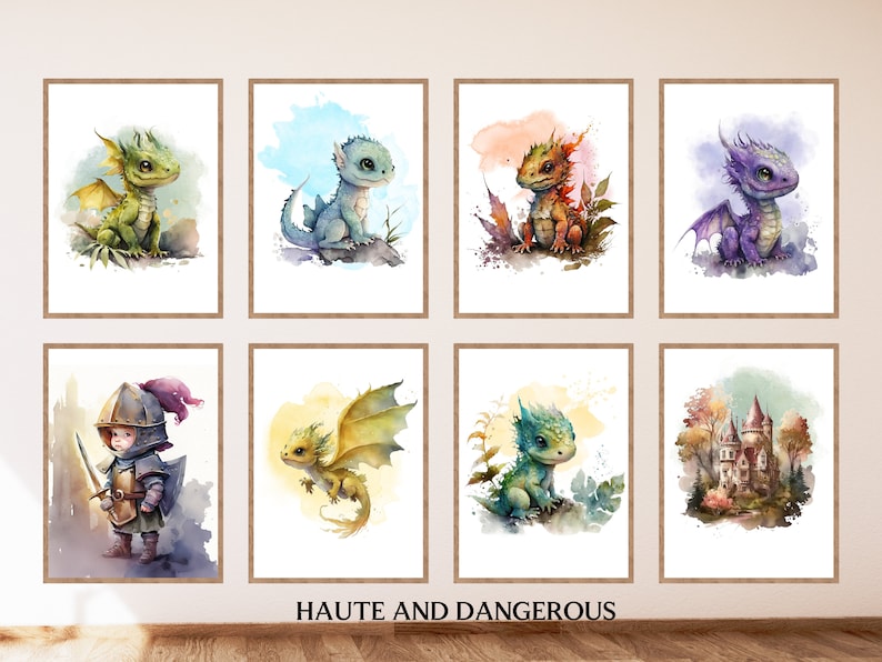 Dragon Nursery Art Printable Set of 8, DIY Nursery Decor, Baby Dragons ...
