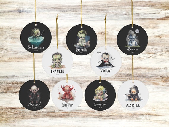 Personalized Spooky Ornament, Custom Name Ornament, Goth Christmas Decorations, Creepy Christmas Ornaments, Vintage Halloween Decorations
