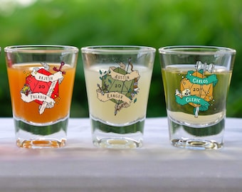 Personalized DnD Shot Glass with Name / class, Customizable Dungeons and Dragons Class Personalized D&D Gifts dice Custom Gifts wedding