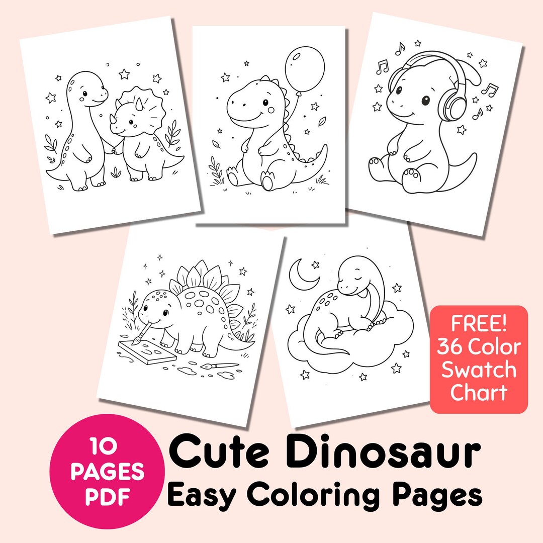 Cute Dinosaur Coloring Pages for Kids PDF Easy Coloring Book Printable ...