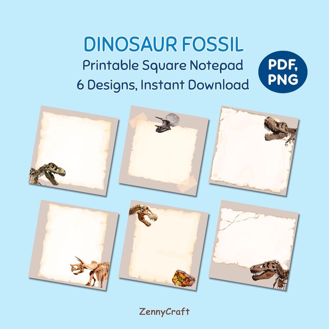Dinosaur Fossil Printable Notepad PDF PNG, Dino Notes Template, Kids ...