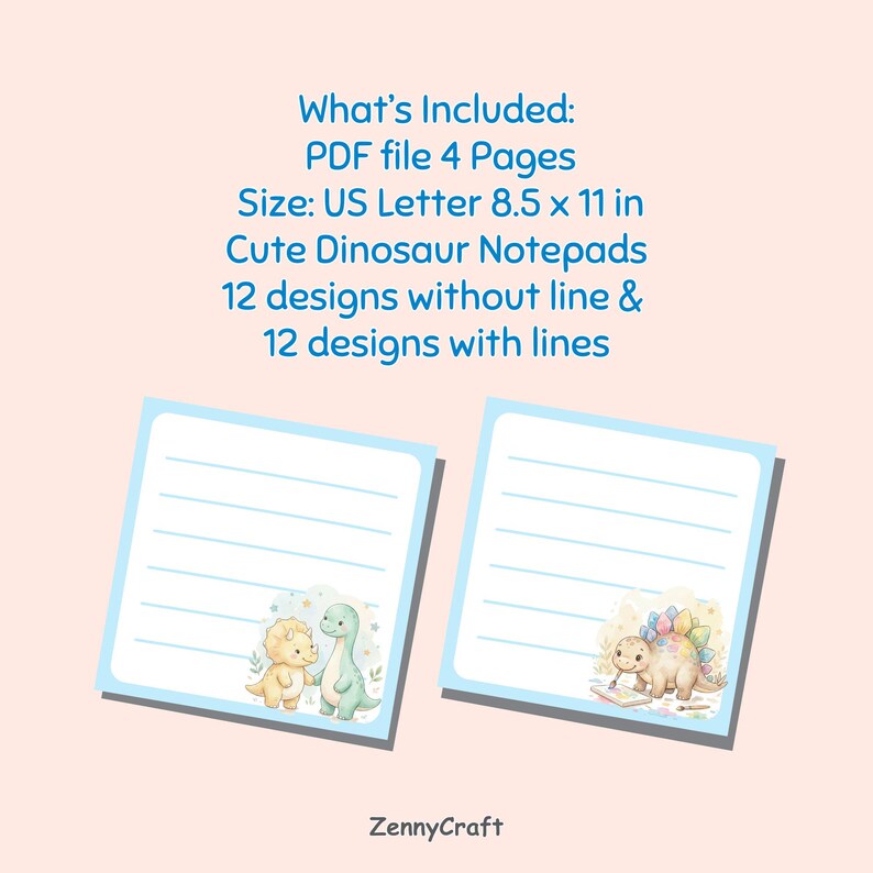Cute Dinosaur Printable Notepad PDF, Kawaii Watercolor Dino Notes ...