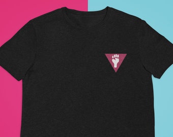 Gay Rights Embroidery | Pink Triangle Lgbt Tee Queer Tomboy Retro Minimalist Proud | Short-Sleeve Unisex T-Shirt