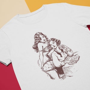 Two Girls Cartoon | Vintage Remix Lesbo Queer Sappho Saphic Retro | Unisex T-Shirt