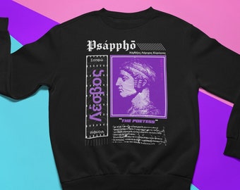 Sappho The Poetess Sweatshirt |  Aesthetic Lesbian Queer Poetry Artist Lgbtq Non-Binary Greek Lesbos History | Unisex Sweatshirt
