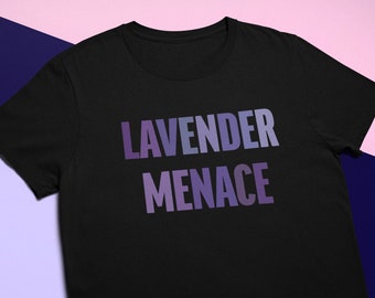Maglietta Lavender Menace: Orgoglio lesbico femminista, maglietta nera unisex