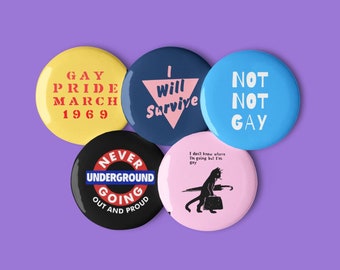 Gay Pride Pin Buttons (5er Set): Vintage LGBTQ Designs