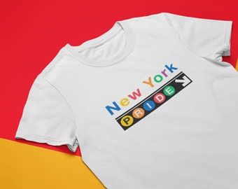 New York Pride T-Shirt (White) | Subway NYC Shirt, LGBT Queer Pride Month Parade Shirts