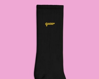 QUEER Embroidered Socks | Tomboy Winter Clothing LGBTQ Gay Pride Outfit Style