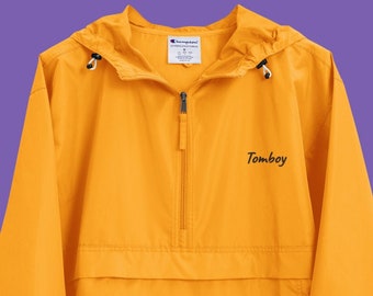 TOMBOY Embroidered Champion Packable Jacket | Queer Nation Tomboy Clothing Gay Wear LGBTQ Style | Yellow Gold Streetwear Windbreaker