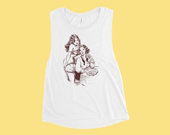 Two Girls Cartoon Tank Top | Vintage Remix Lesbo Queer Sappho Saphic Retro | Muscle Tanktop