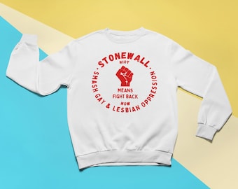 Stonewall Gay Riot Sweatshirt | LGBTQ+ Protest Queer Riot Vintage Wear Tomboy Tee Clothing | White Unisex Active