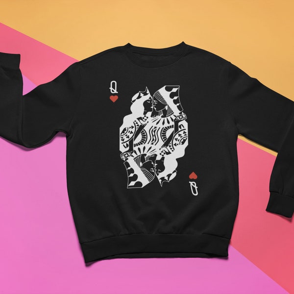 Lesbian Queen Sweatshirt | Queer Nation Femme Fatale Butch Tomboy Vintage Draw Card Game Girls Cartoon | Black Unisex Jumper