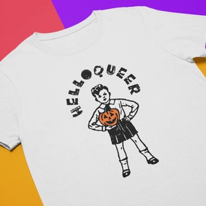 HelloQueer Halloween | Retro Queer Fun Halloween LGBTQ Gay Tomboy | Unisex T-Shirt