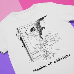 Sapphos nachthemd | Dyke Power Lesbian Wear Butch Femme LGBTQ Kleidung Linie Zeichnung Lesbos Vintage | Kurzärmeliges Unisex T-Shirt