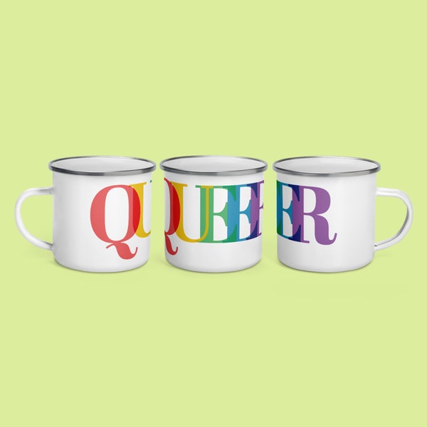 Rainbow Queer Enamel Mug: LGBT Pride Coffee Cup