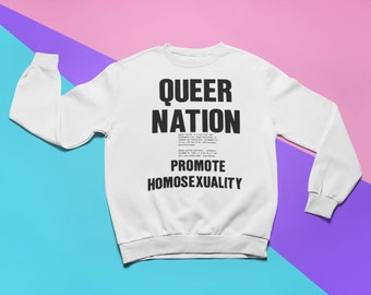 QUEER NATION Sweatshirt | Vintage Retro poster  Queer sweatshirt outfit Gay Tomboy streetwear | Unisex Sweatshirt