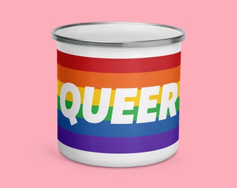 Queer Rainbow |  Winter Mug Queer Mug Lgbtq Mug Cold Hot Chocolate HoliGAY | Enamel Mug