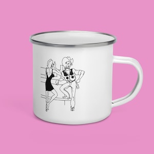 Queer Nation Lesbian Cartoon Mug | Vintage Retro Comic Poster Gay Liberation LGBTQ Pride Revolution | White Enamel Coffee Mug