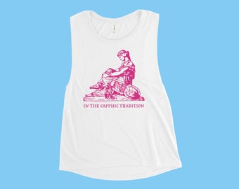 Sapphic Tradition Tank Top: Vintage Lesbian Line Art Muscle Tee