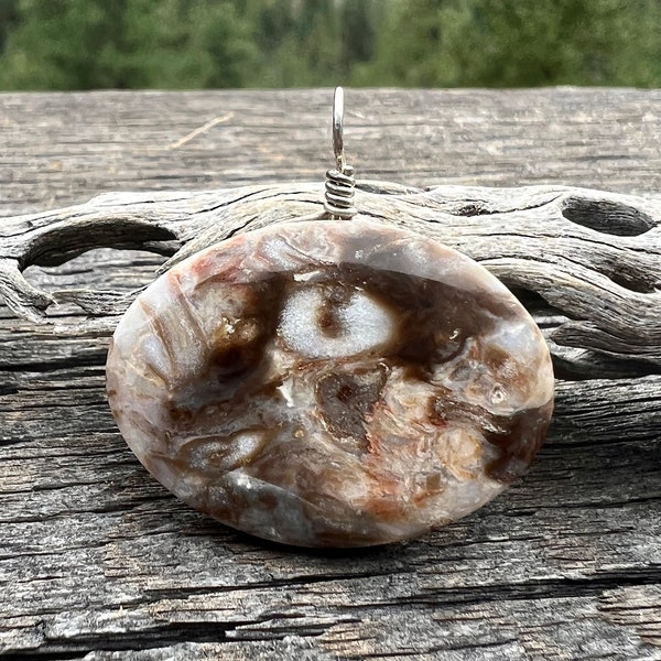 Petrified Palm Tree Necklace, Petrified Wood Necklace, Texas Agate, Sterling Silver Wire, Minimalist, Handmade Jewelry