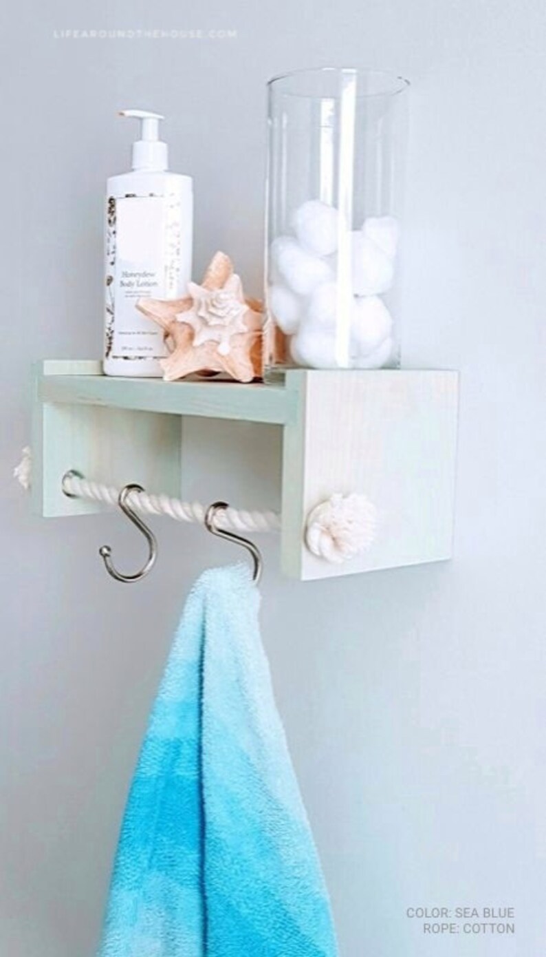 Floating Wood Rope Shelf with Hanging Hooks Handmade Etsy