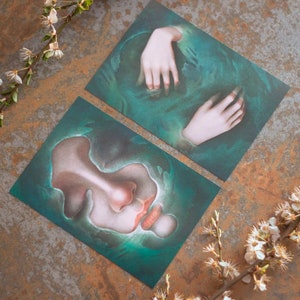 Conjunto de 2 postais literários com ilustrações, Ofélia da peça de teatro "Hamlet" de William Shakespeare, impressão artística, presente para leitor ávido