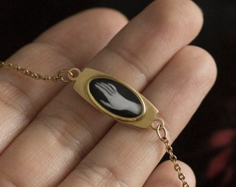 Victorian hand bracelet, vintage style miniature art, gothic jewlery, Dark academia bracelet, witchy jewelry, mourning jewelry