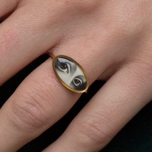 Victoriaanse ring met liefdesogen, gotische sieraden met heksenogen, gotische sieraden, Dark Academia-stijl, magische ring