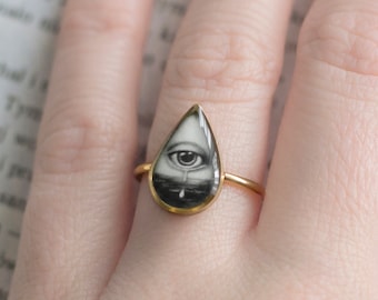 Victorian lover&#39;s eye ring, Victorian eye ring, Crying eye jewelry, Gothic Witchy ring, Mourning ring