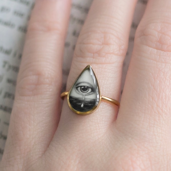 Victorian lover's eye ring, Victorian eye ring, Crying eye jewelry, Gothic Witchy ring, Mourning ring