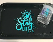 Rolling Tray Set-Stay Lit Rolling Tray and Stash Jar Holographic Personalized Jar 420 Gift Air Tight Glass Jar Smell Proof Jar