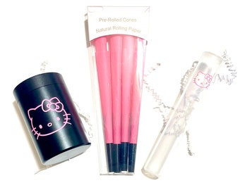 Mini Pink Cat Stash Jar, Kawaii Smoke Set, Pink Pre Rolled Cones, 8 Pack