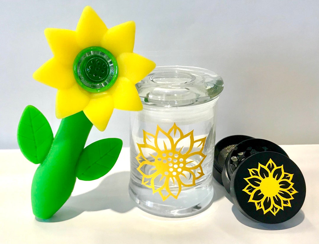 Sunflower Gift Set Sunflower Stash Jar Sunflower Pipe Etsy