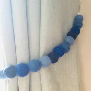 Shades of blue felt ball tie back / blue Pom Pom tie back / curtain tie backs