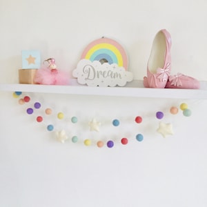 Pastel Rainbow and star garland/ pastel rainbow star Pom Pom garland/ nursery Pom Pom rainbow garland