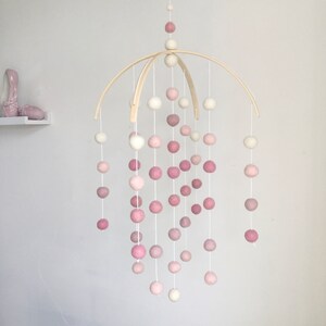 Girls pink rainbow Felt ball Pom Pom mobile - arched mobile- baby nursery mobile - felt ball nursery decor - crib mobile -