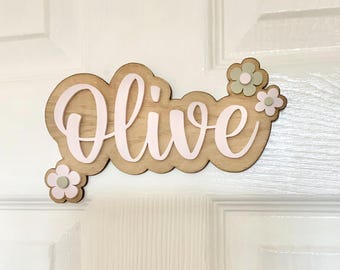 Daisy Layered Wood & Acrylic Name Sign - Personalised Girl's Room Decor