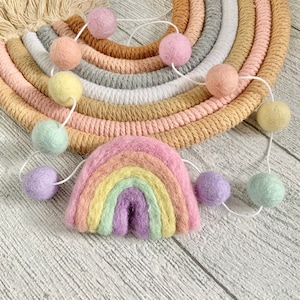 Pastel rainbow felt ball garland/ pastel rainbow pom pom bunting