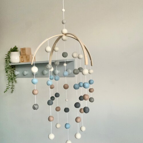 Contemporary Blue and Grey Felt Ball Mobile Baby Nursery Etsy
