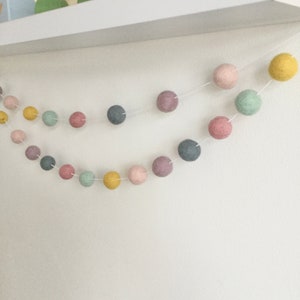 Muted rainbow  Pom Pom garland , wool felt ball nursery garland