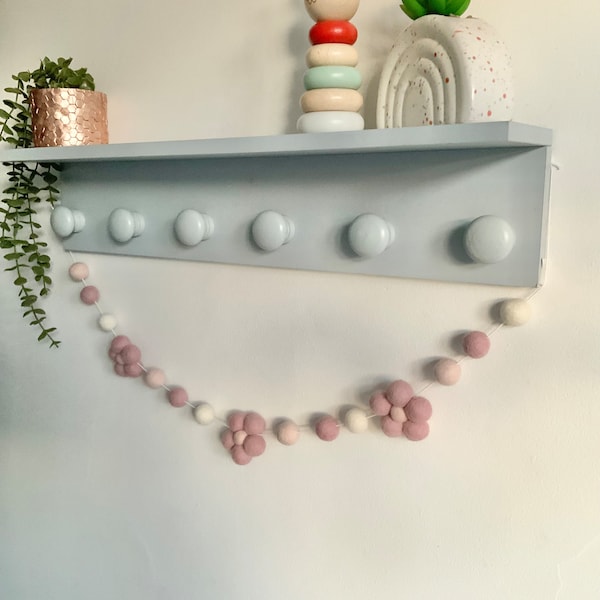 Blush flower and felt ball garland / blush pink flower bunting