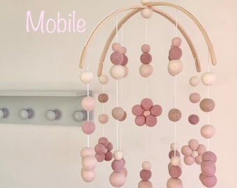 Blush Gänseblümchen Baby mobile / blush Blume Filz Kugel Krippe mobile, Pastell rosa Gänseblümchen gewölbt Kinderzimmer mobile / zeitgenössische Blume Mobile