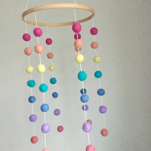 Pastel Rainbow Felt Ball Baby Mobile: Nursery Decor