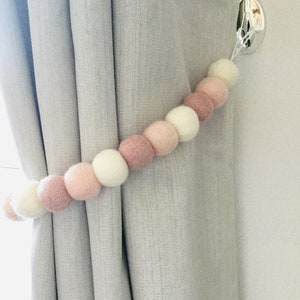Boys blue felt ball tie back / blue and grey Pom Pom tie back / curtain tie backs