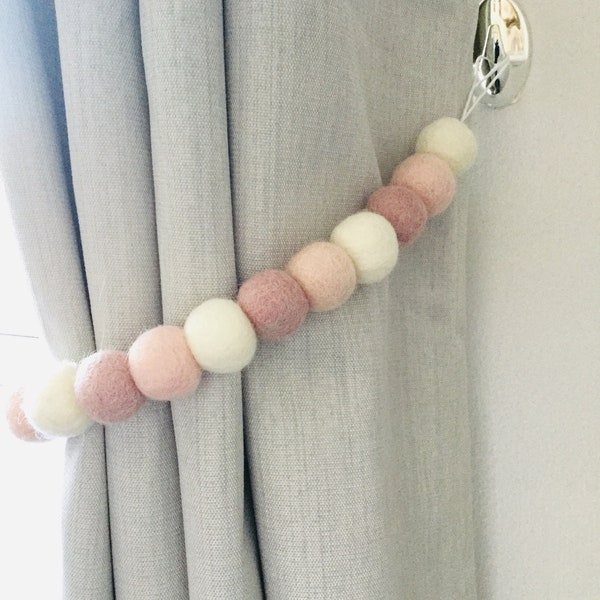 Blush pink felt  ball tie back / blush pink Pom Pom tie back / curtain tie backs